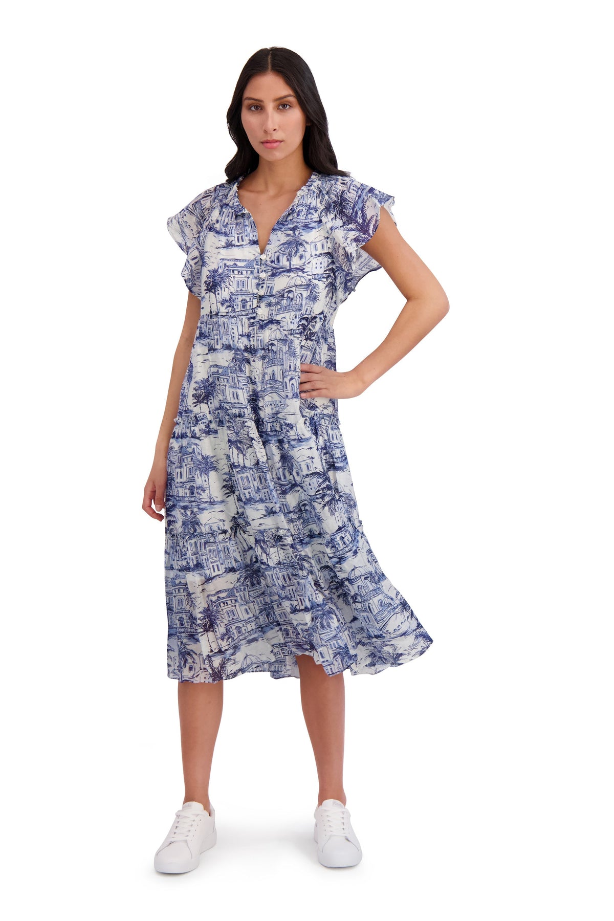 Trini Flutter Sleeve Tiered Midi