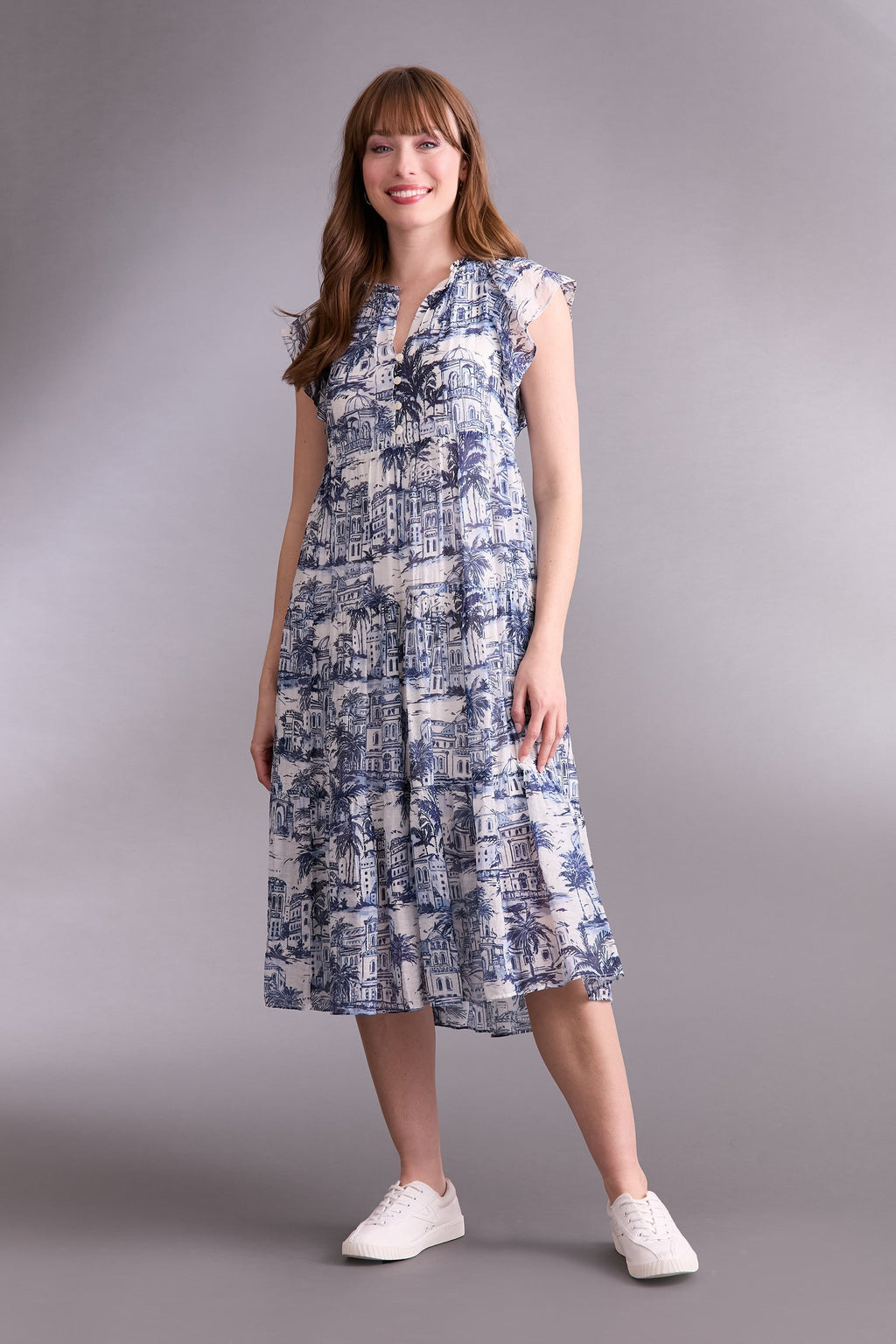 Trini Flutter Sleeve Tiered Midi