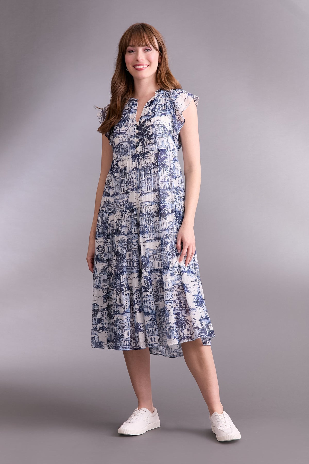 Trini Flutter Sleeve Tiered Midi