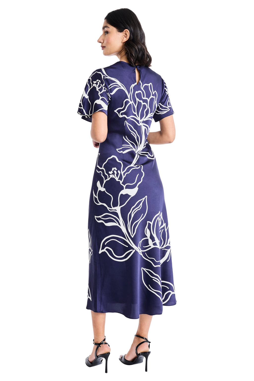 Meghann Graphic Floral Fluted Sleeve Midi Dress