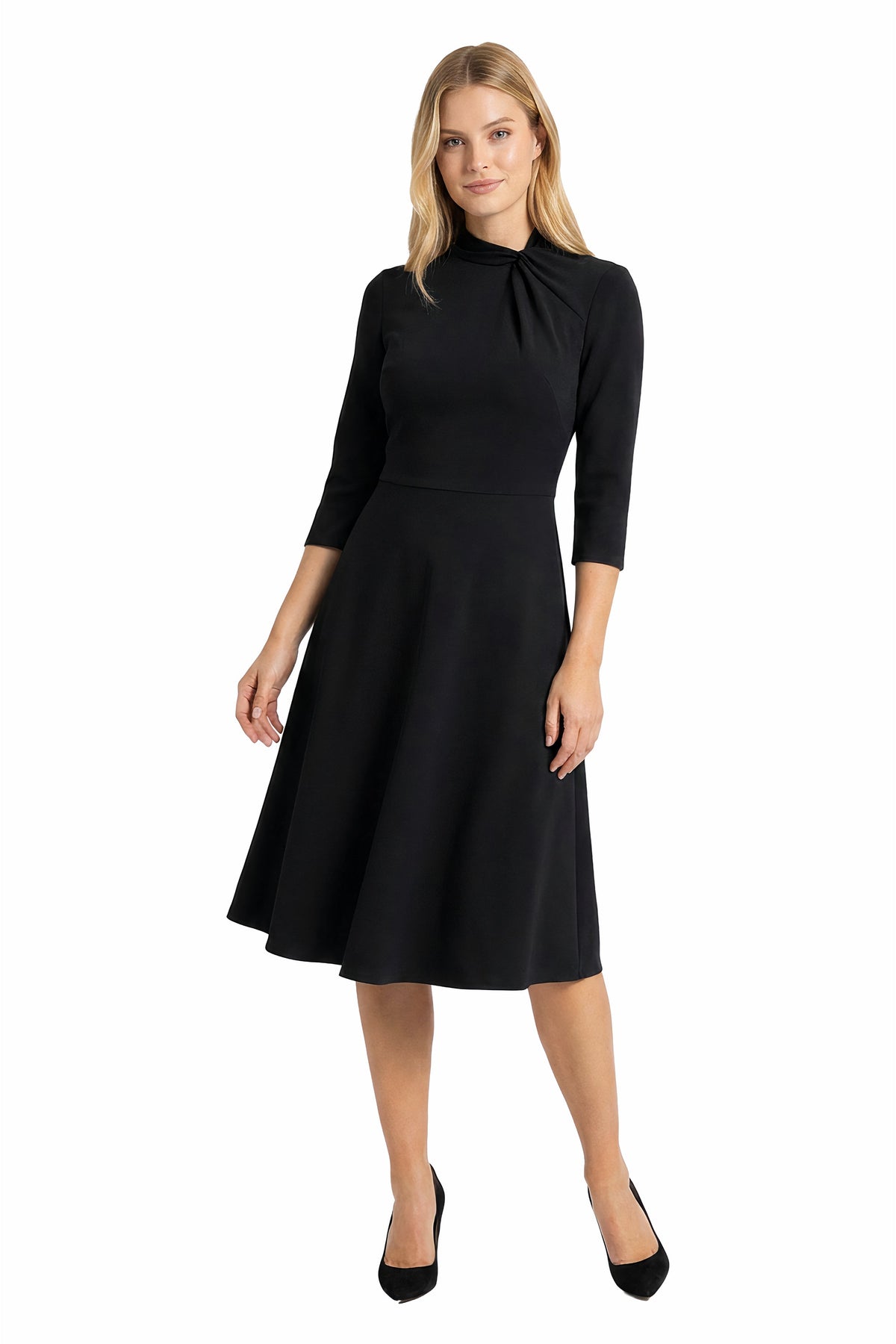 Theodora Twist Neck Fit-and-Flare Dress