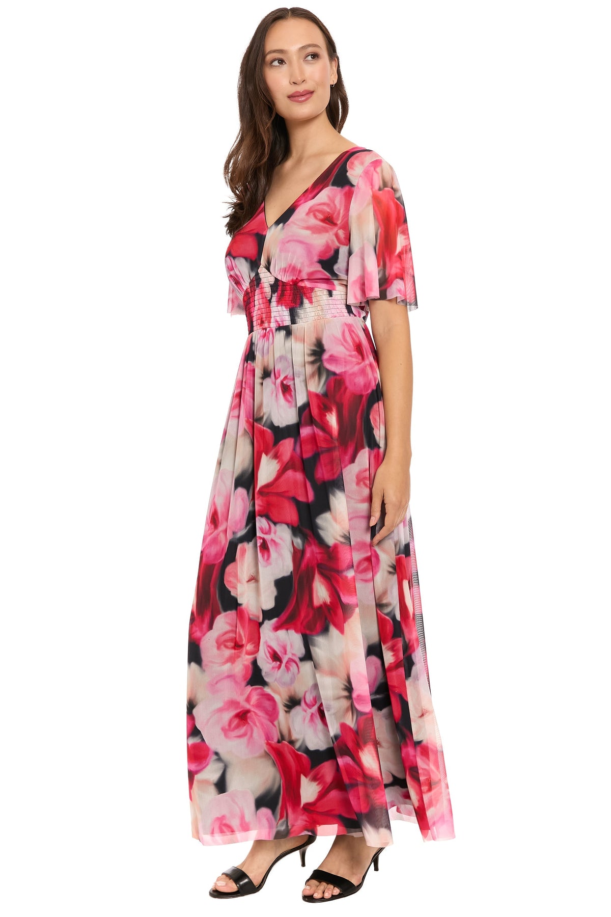 Leila Smocked Waist Mesh Maxi in Rose Toss